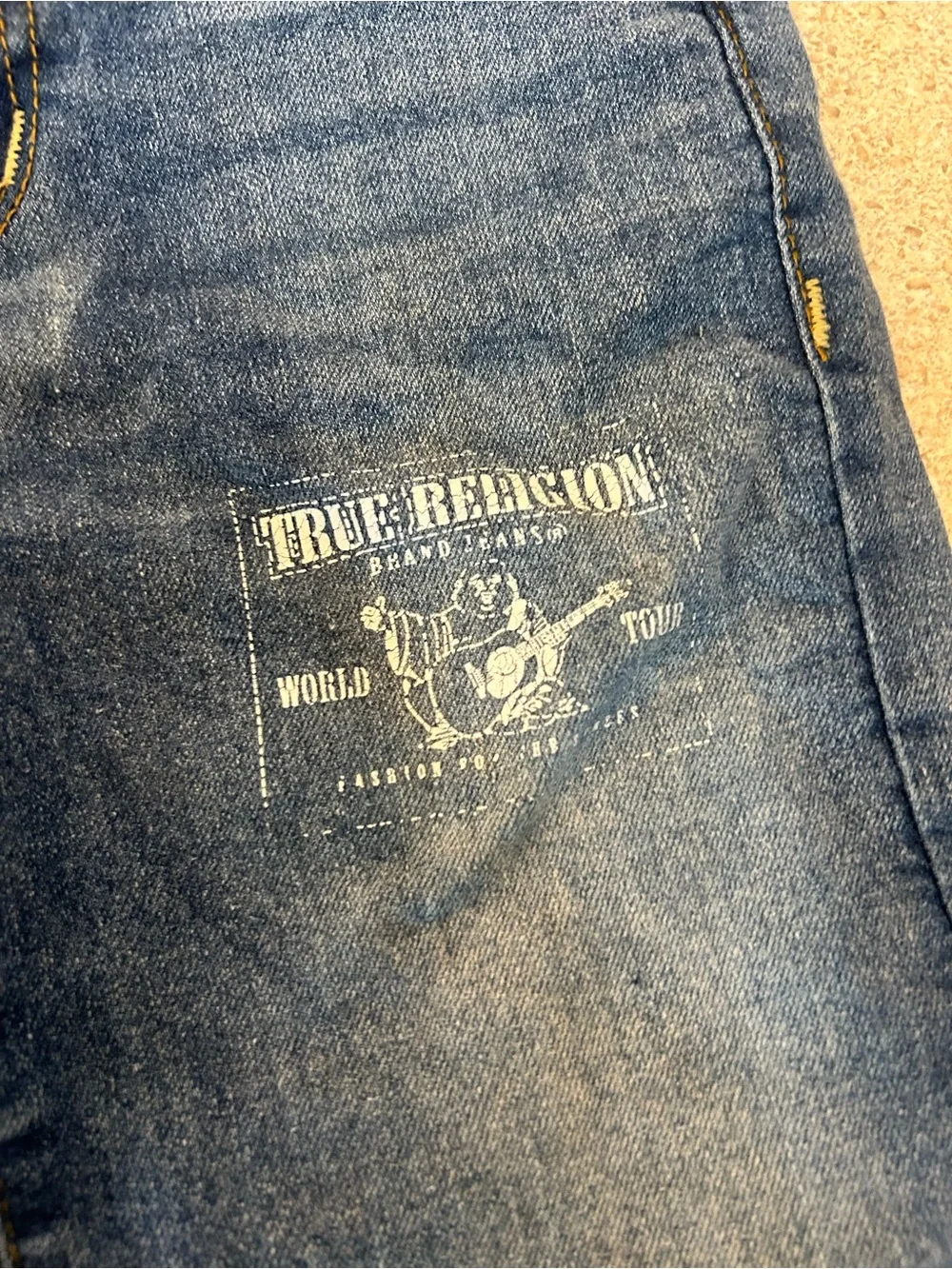 True Religion Boys Distressed Medium Wash Straight Leg Jeans Graphic Leg Logo